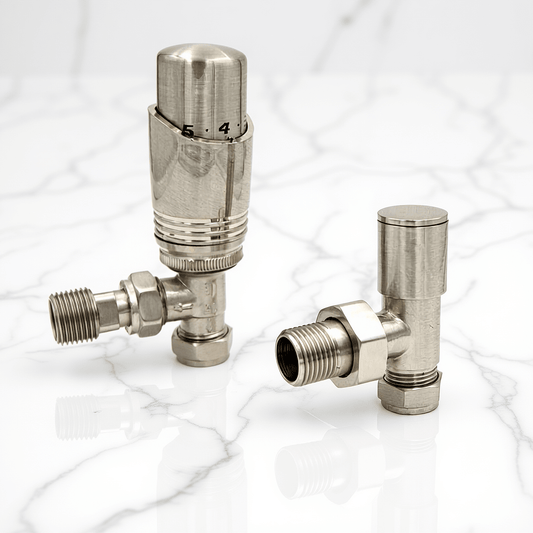 Eucotherm Deluxe TRV Valves Angled Nickel in Nickel
