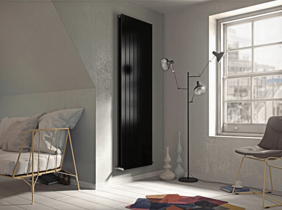 Eucotherm Mars Duo Vertical Flat Panel Designer Radiator in Black in 1500 H X 445 W