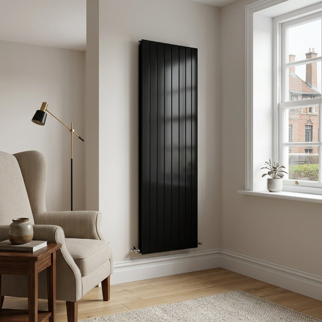 Eucotherm Mars Duo Vertical Flat Panel Designer Radiator in Black in 1500 H X 445 W