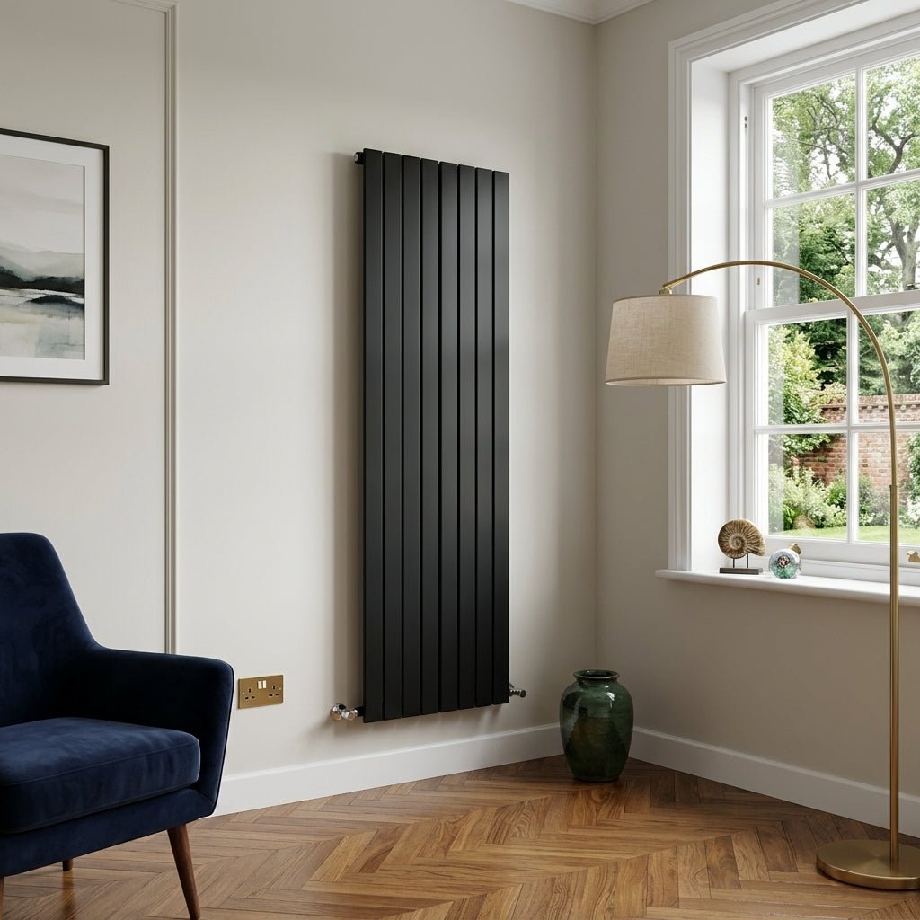 Eucotherm Mars Duo Vertical Flat Panel Designer Radiator in Black in 1500 H X 445 W