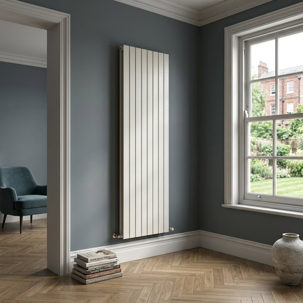 Eucotherm Mars Duo Vertical Flat Panel Designer Radiator in Silver in 900 H X 595 W