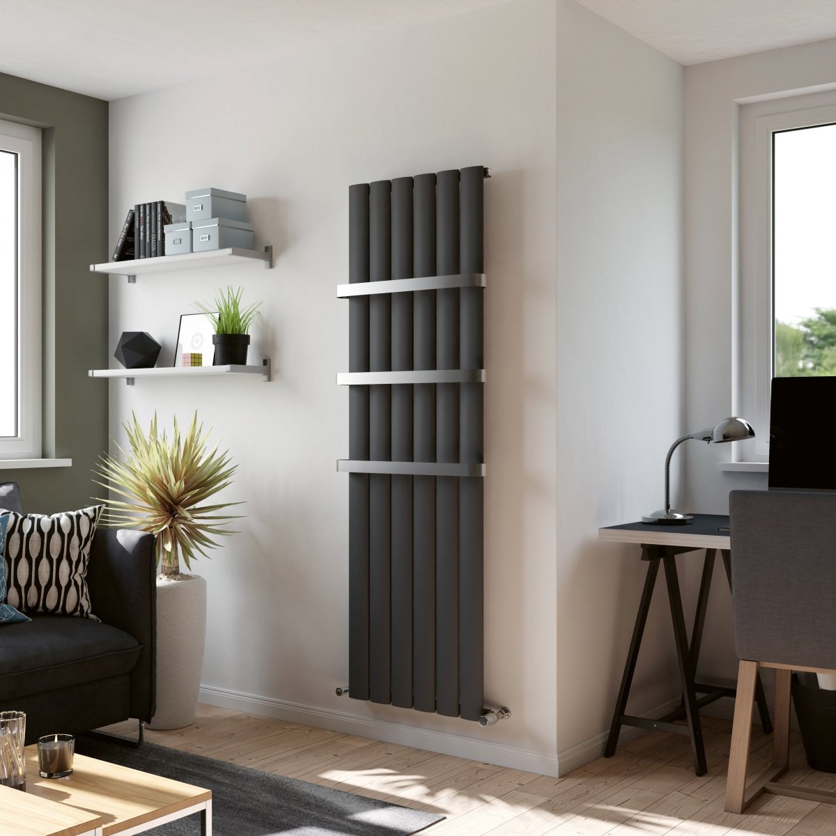 Eucotherm Saturn Vertical Radiator Towel Rail Attachment in Silver Chrome in 280mm