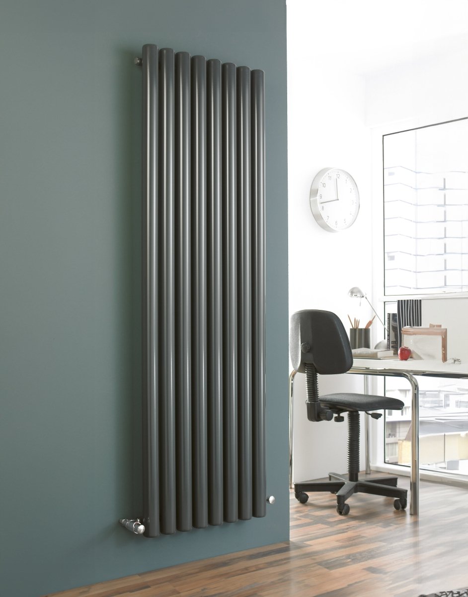 Eucotherm Vulkan Round Tube Single Vertical Designer Radiator in 1500 H X 435 W