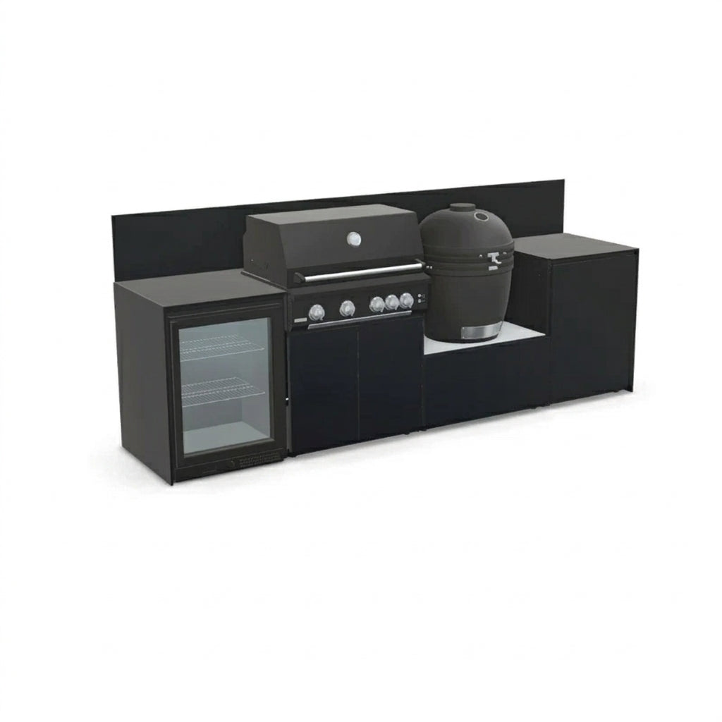 Fontana Forni Ignes Modular Outdoor Kitchen – 4 Burner BBQ, Fridge, Integrated Kamado, and Storage