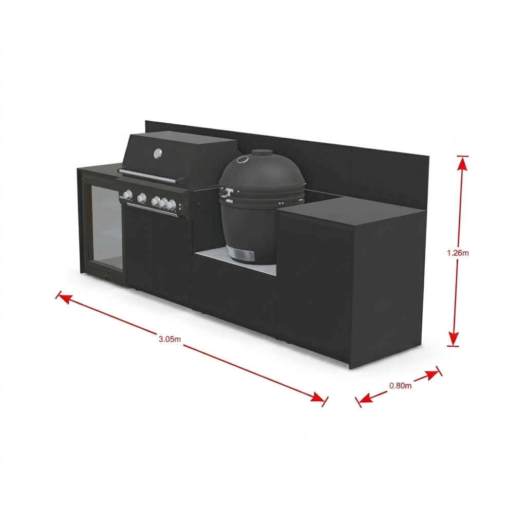 Fontana Forni Ignes Modular Outdoor Kitchen – 4 Burner BBQ, Fridge, Integrated Kamado, and Storage