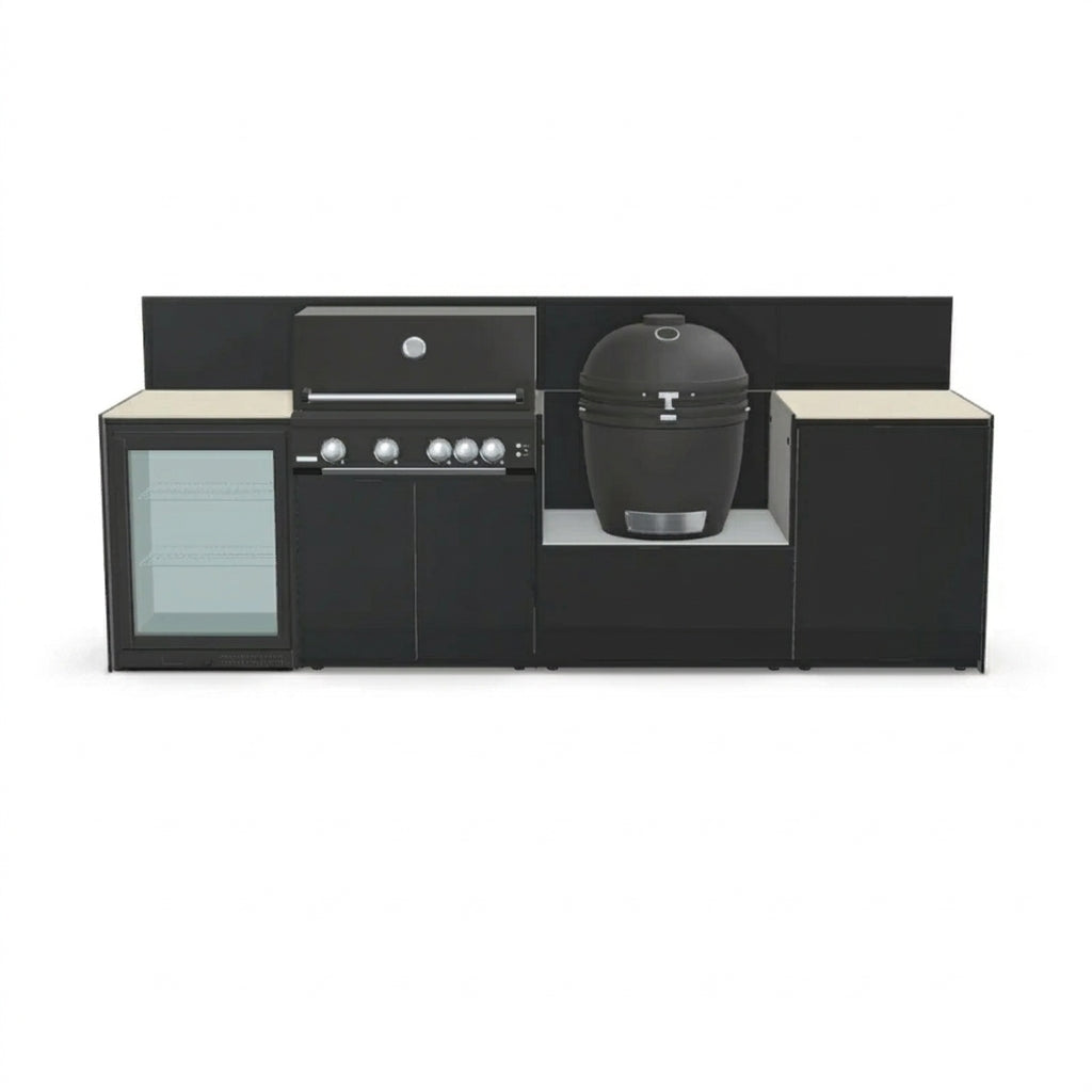 Fontana Forni Ignes Modular Outdoor Kitchen – 4 Burner BBQ, Fridge, Integrated Kamado, and Storage