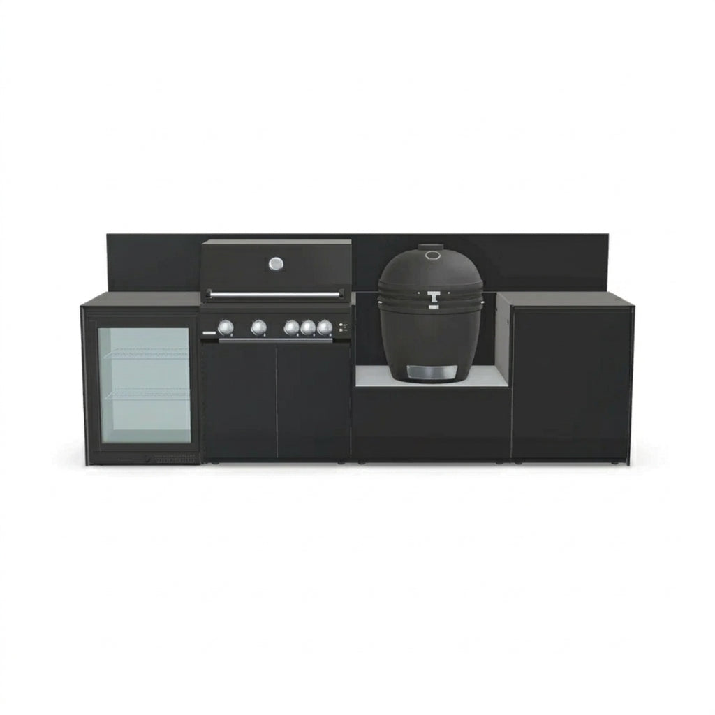 Fontana Forni Ignes Modular Outdoor Kitchen – 4 Burner BBQ, Fridge, Integrated Kamado, and Storage