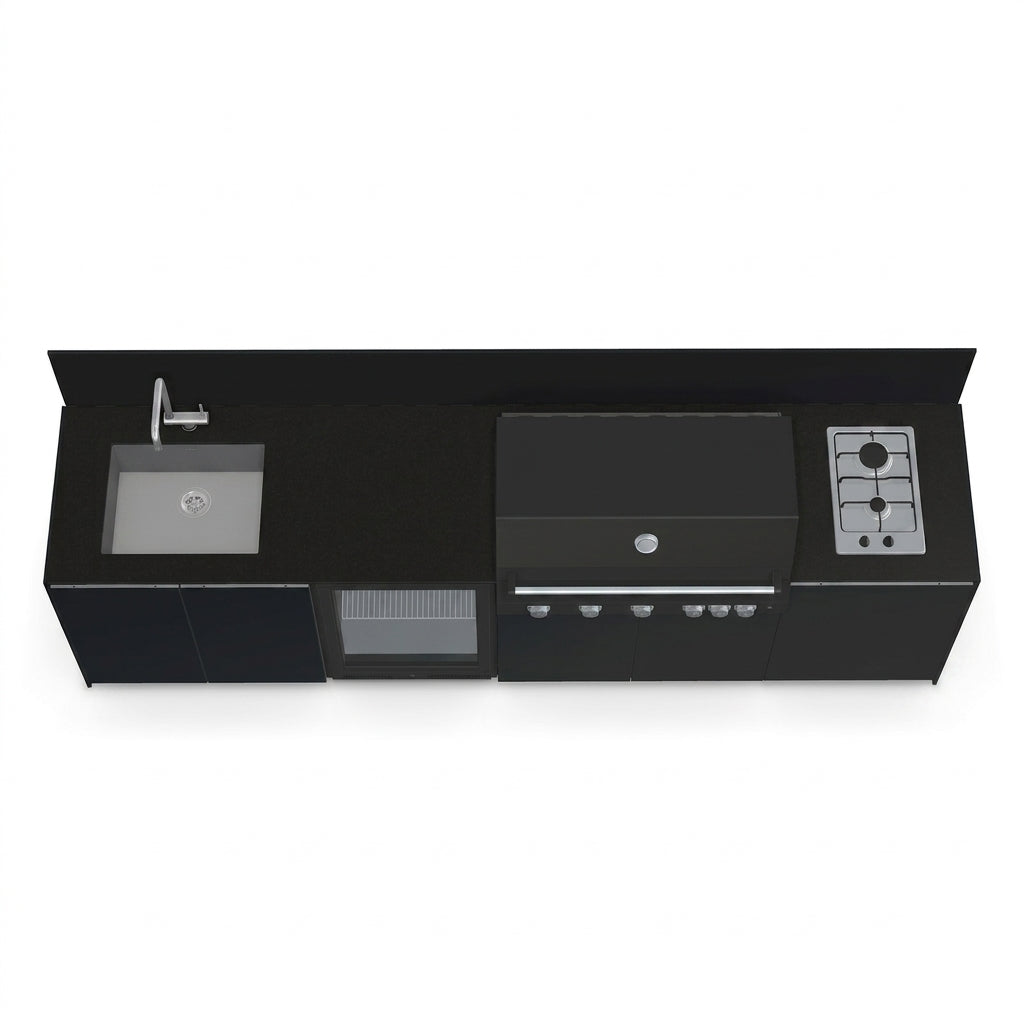 Fontana Ignes Black Outdoor Kitchen – 5 Burner BBQ, Sink, Fridge, and Gas Hob