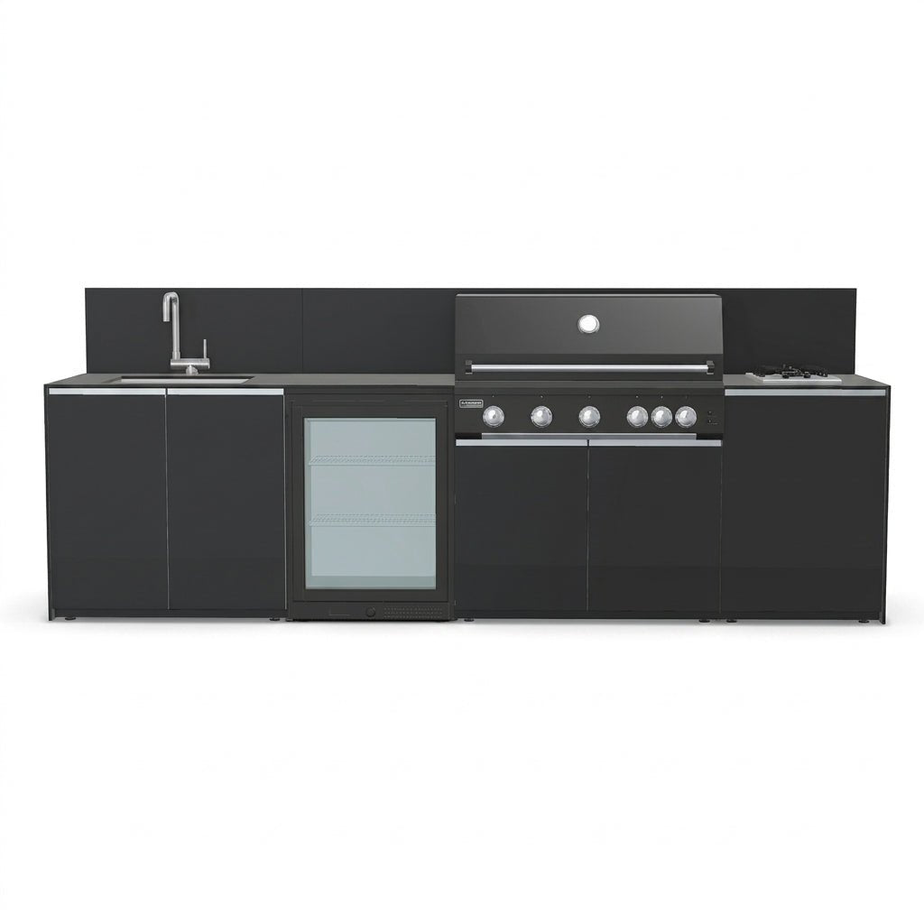 Fontana Ignes Black Outdoor Kitchen – 5 Burner BBQ, Sink, Fridge, and Gas Hob in Noir Avenue
