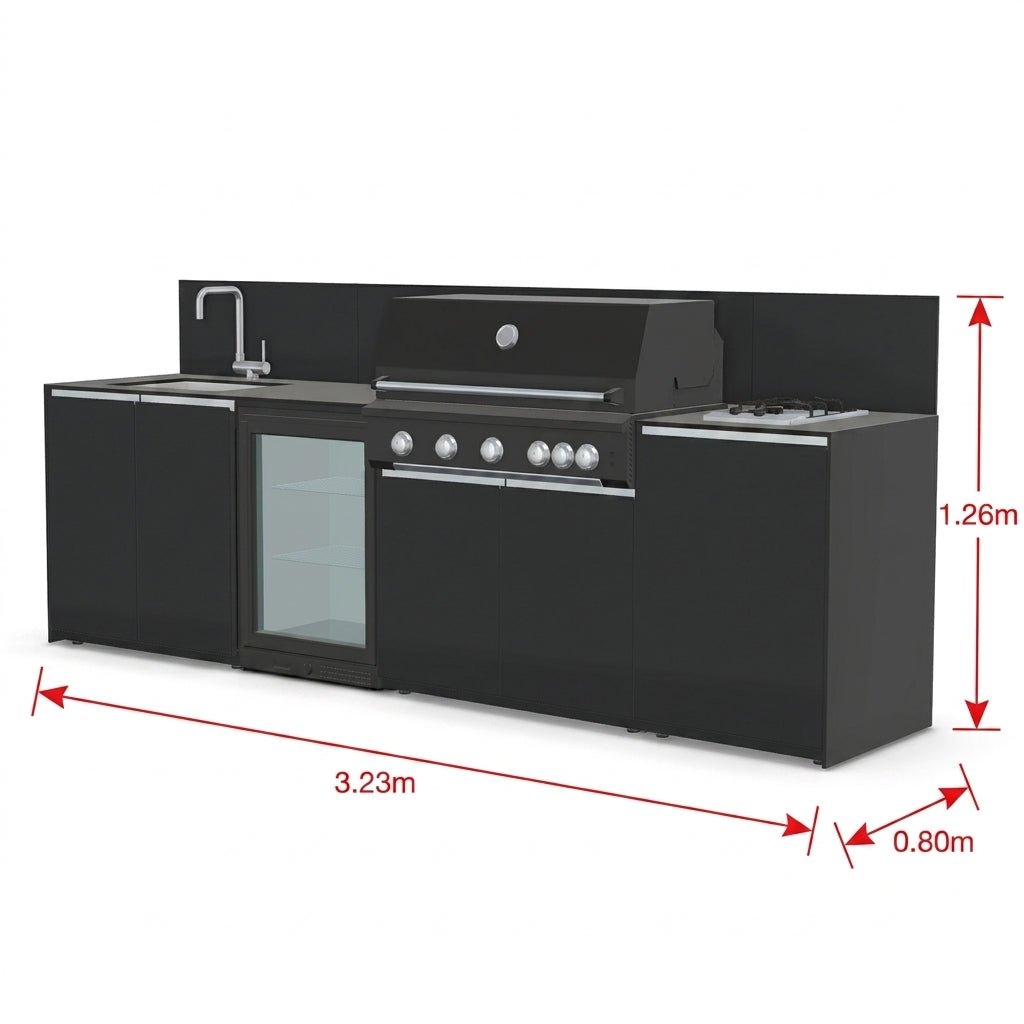 Fontana Ignes Black Outdoor Kitchen – 5 Burner BBQ, Sink, Fridge, and Gas Hob in Noir Avenue
