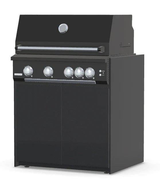 Fontana Ignes Modular Outdoor Kitchen – 4 Burner BBQ, Fridge, Integrated Kamado, and Storage in Noir Avenue