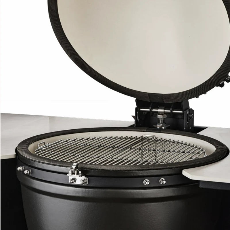 Fontana Ignes Modular Outdoor Kitchen – 4 Burner BBQ, Fridge, Integrated Kamado, and Storage in Noir Avenue