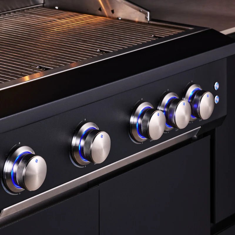 Fontana Ignes Modular Outdoor Kitchen – 4 Burner BBQ, Fridge, Integrated Kamado, and Storage in Noir Avenue
