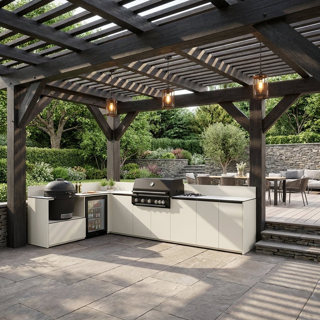 Fontana Ignes Modular Outdoor Kitchen with Porcelain Worktops in White Boulevard