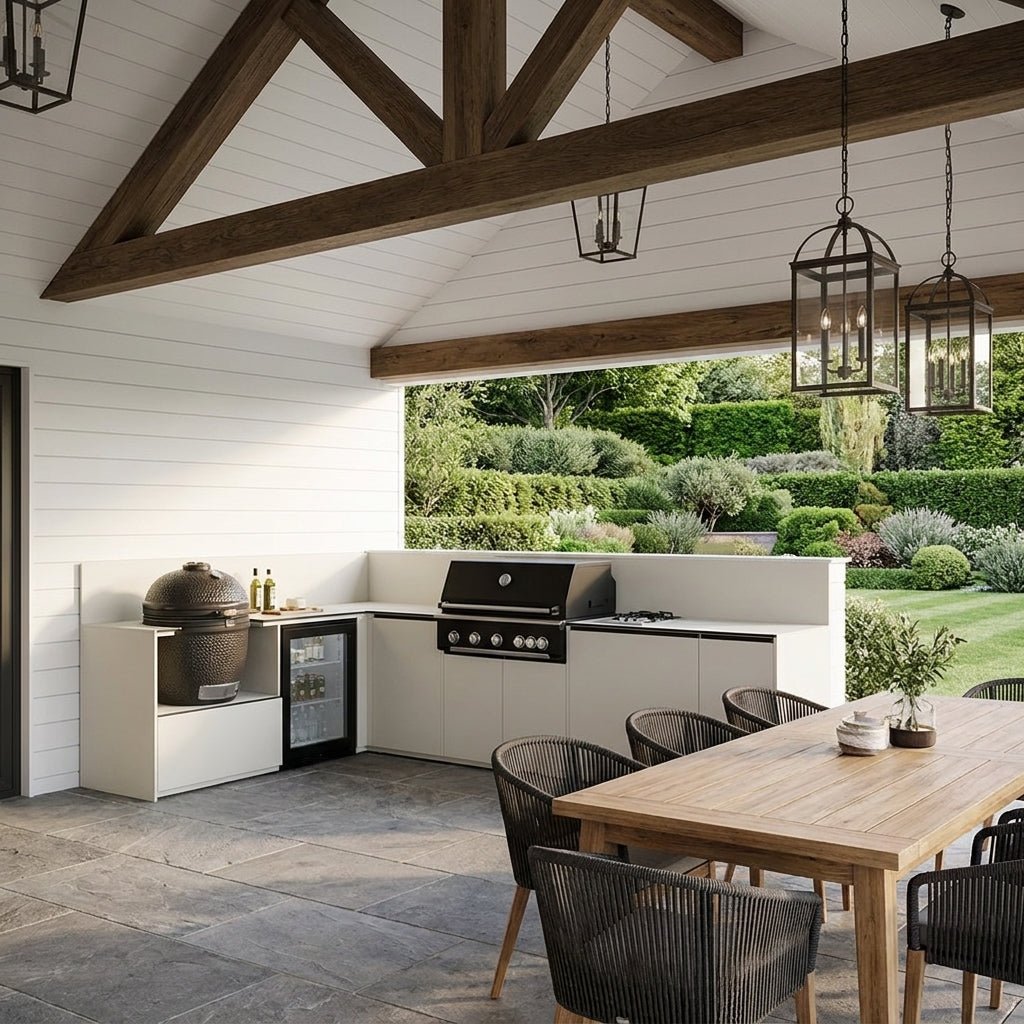 Fontana Ignes Modular Outdoor Kitchen with Porcelain Worktops in White Boulevard