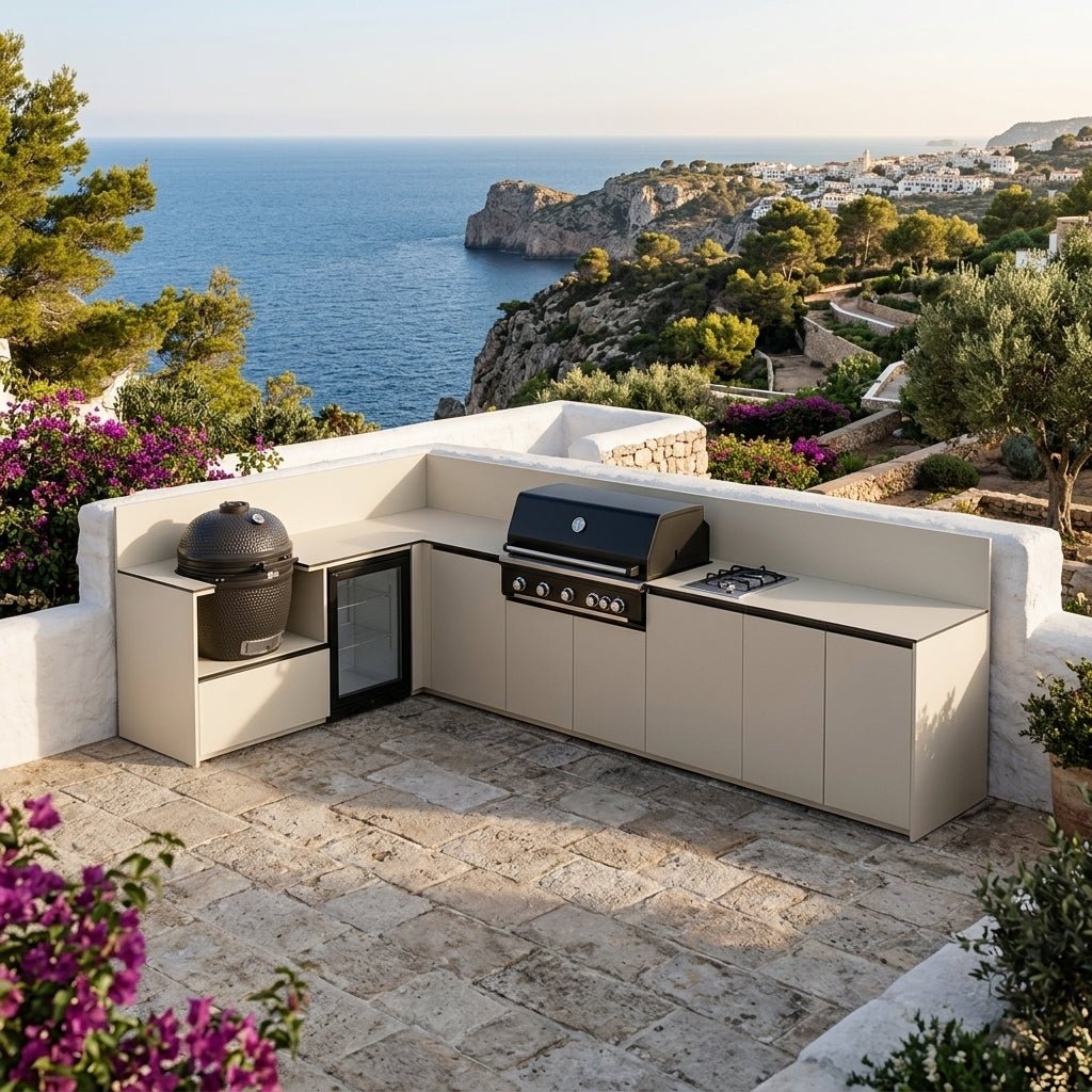 Fontana Ignes Modular Outdoor Kitchen with Porcelain Worktops in White Boulevard