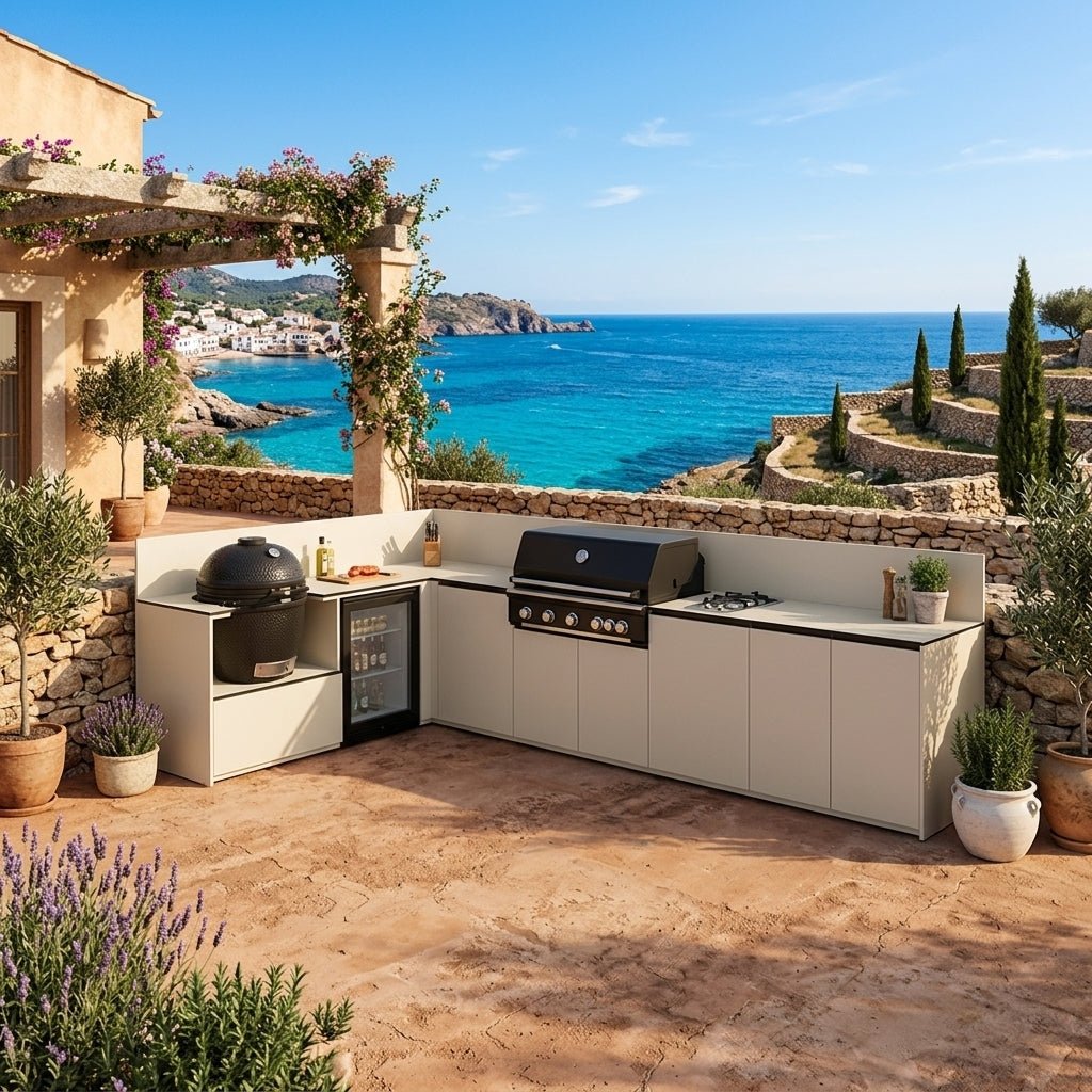 Fontana Ignes Modular Outdoor Kitchen with Porcelain Worktops in White Boulevard