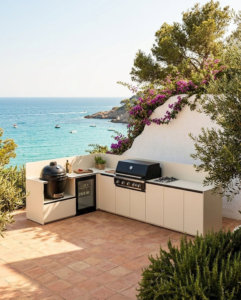 Fontana Ignes Modular Outdoor Kitchen with Porcelain Worktops in White Boulevard