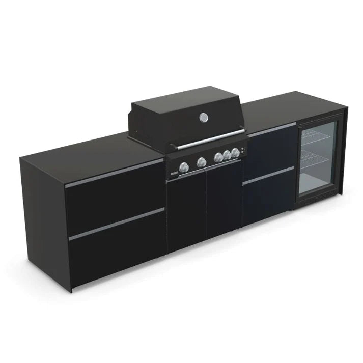 Fontana Ignes Outdoor Kitchen – 4 Burner Grill, Fridge, and Storage in Black