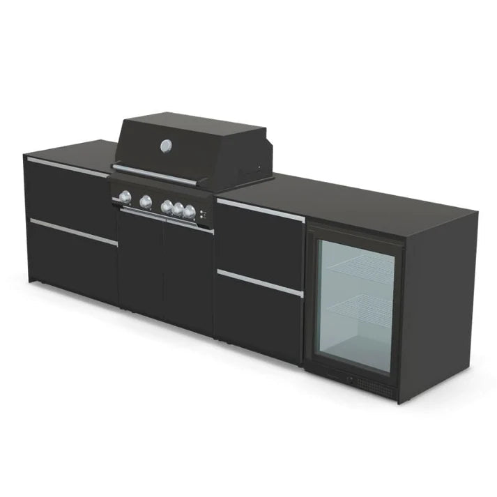 Fontana Ignes Outdoor Kitchen – 4 Burner Grill, Fridge, and Storage in Black