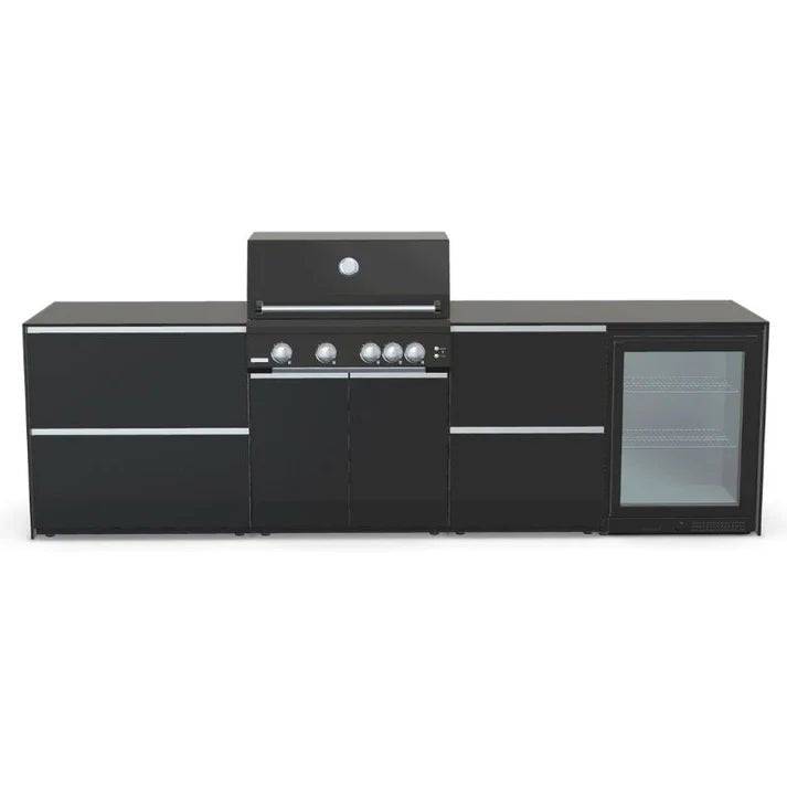 Fontana Ignes Outdoor Kitchen – 4 Burner Grill, Fridge, and Storage in Oyster Beige