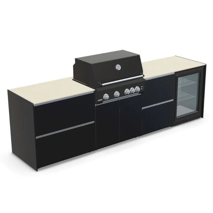 Fontana Ignes Outdoor Kitchen – 4 Burner Grill, Fridge, and Storage in Oyster Beige