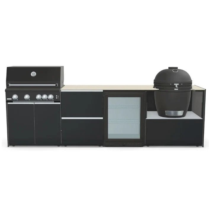 Fontana Ignes Outdoor Kitchen – 4 Burner Grill, Kamado, Fridge and Storage in Black