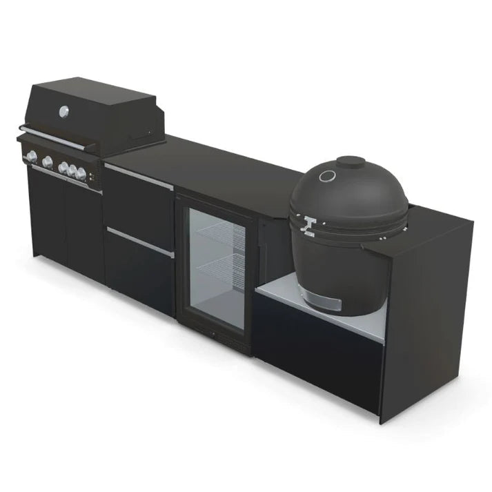 Fontana Ignes Outdoor Kitchen – 4 Burner Grill, Kamado, Fridge and Storage in Black