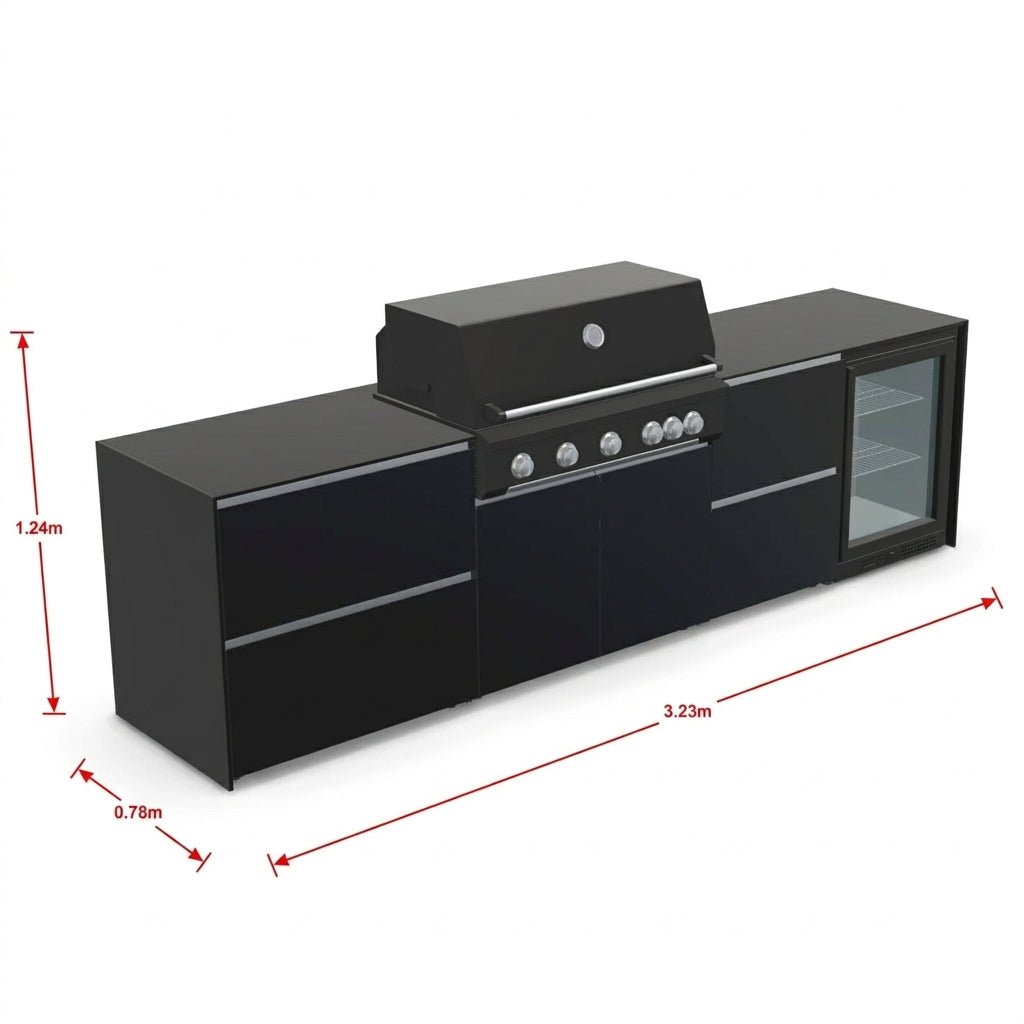 Fontana Ignes Outdoor Kitchen – 5 Burner Grill, Fridge, and Storage in Black