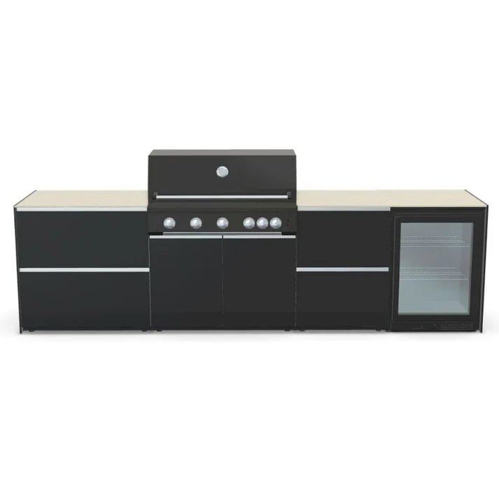 Fontana Ignes Outdoor Kitchen – 5 Burner Grill, Fridge, and Storage in Black