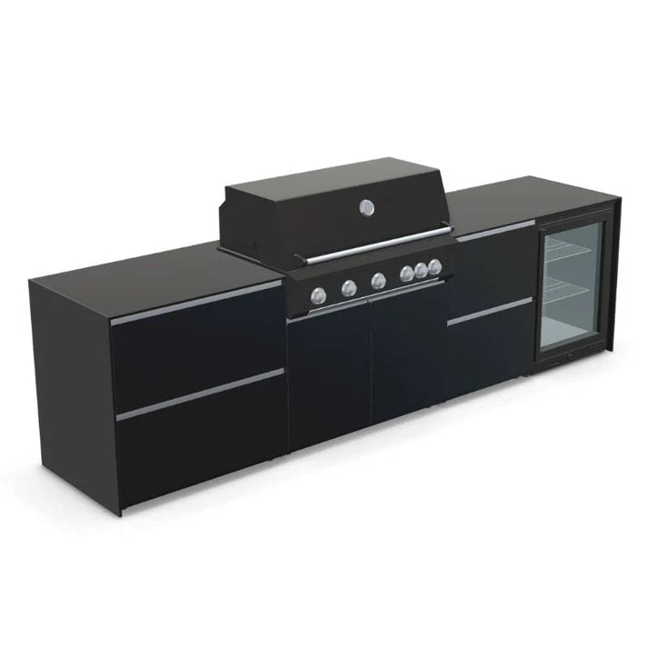 Fontana Ignes Outdoor Kitchen – 5 Burner Grill, Fridge, and Storage in Black