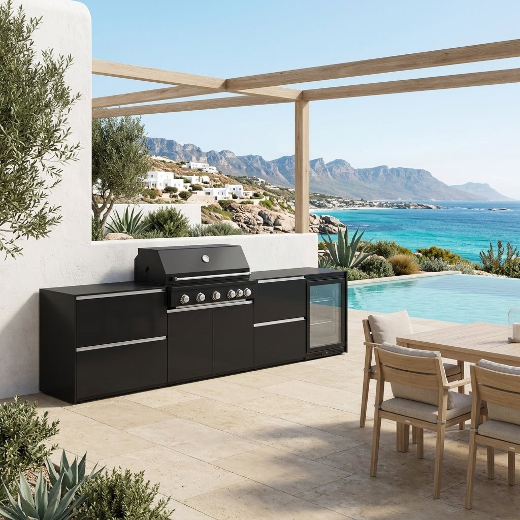 Fontana Ignes Outdoor Kitchen – 5 Burner Grill, Fridge, and Storage in Noir Avenue