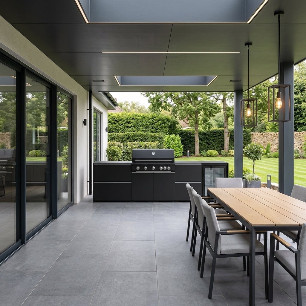 Fontana Ignes Outdoor Kitchen – 5 Burner Grill, Fridge, and Storage in Noir Avenue