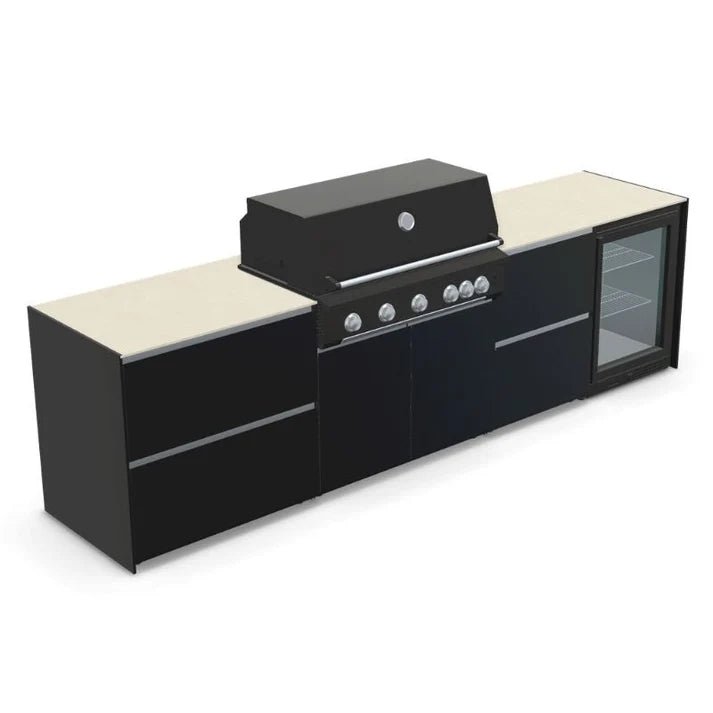 Fontana Ignes Outdoor Kitchen – 5 Burner Grill, Fridge, and Storage in Oyster Beige