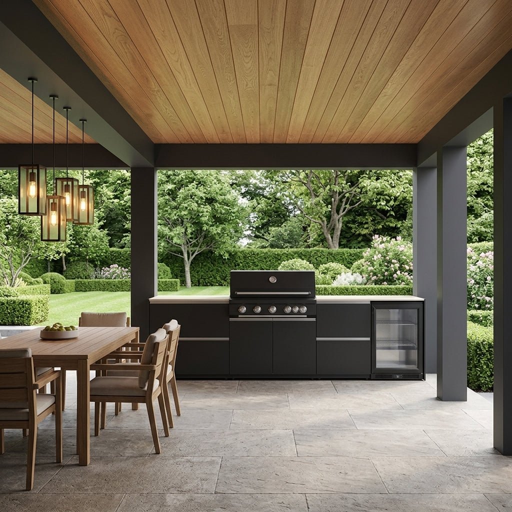 Fontana Ignes Outdoor Kitchen – 5 Burner Grill, Fridge, and Storage in White Boulevard