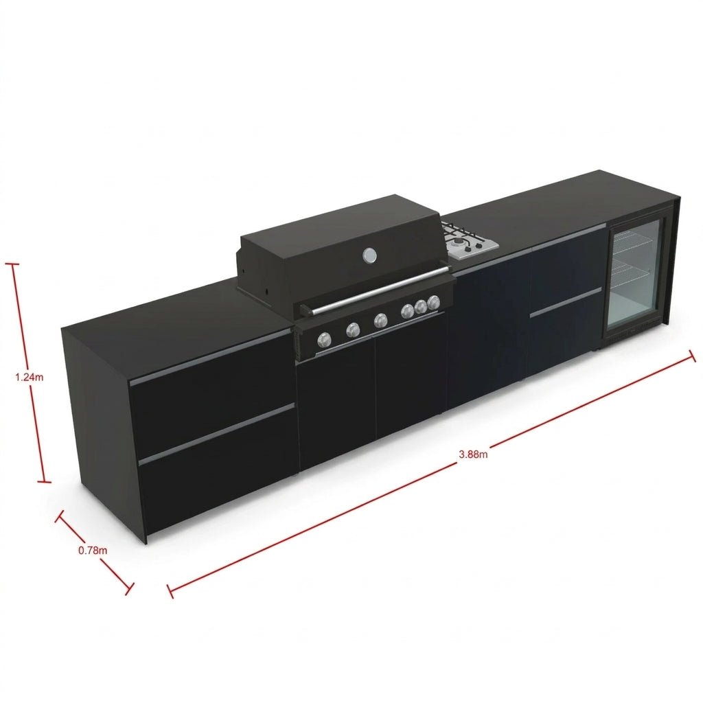 Fontana Ignes Outdoor Kitchen – 5 Burner Grill, Hob, Fridge, and Storage in Black