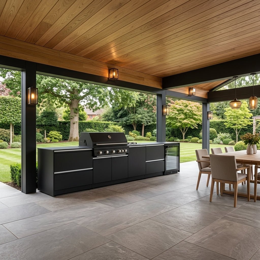 Fontana Ignes Outdoor Kitchen – 5 Burner Grill, Hob, Fridge, and Storage in Noir Avenue