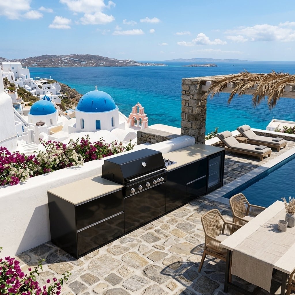 Fontana Ignes Outdoor Kitchen – 5 Burner Grill, Hob, Fridge, and Storage in White Boulevard