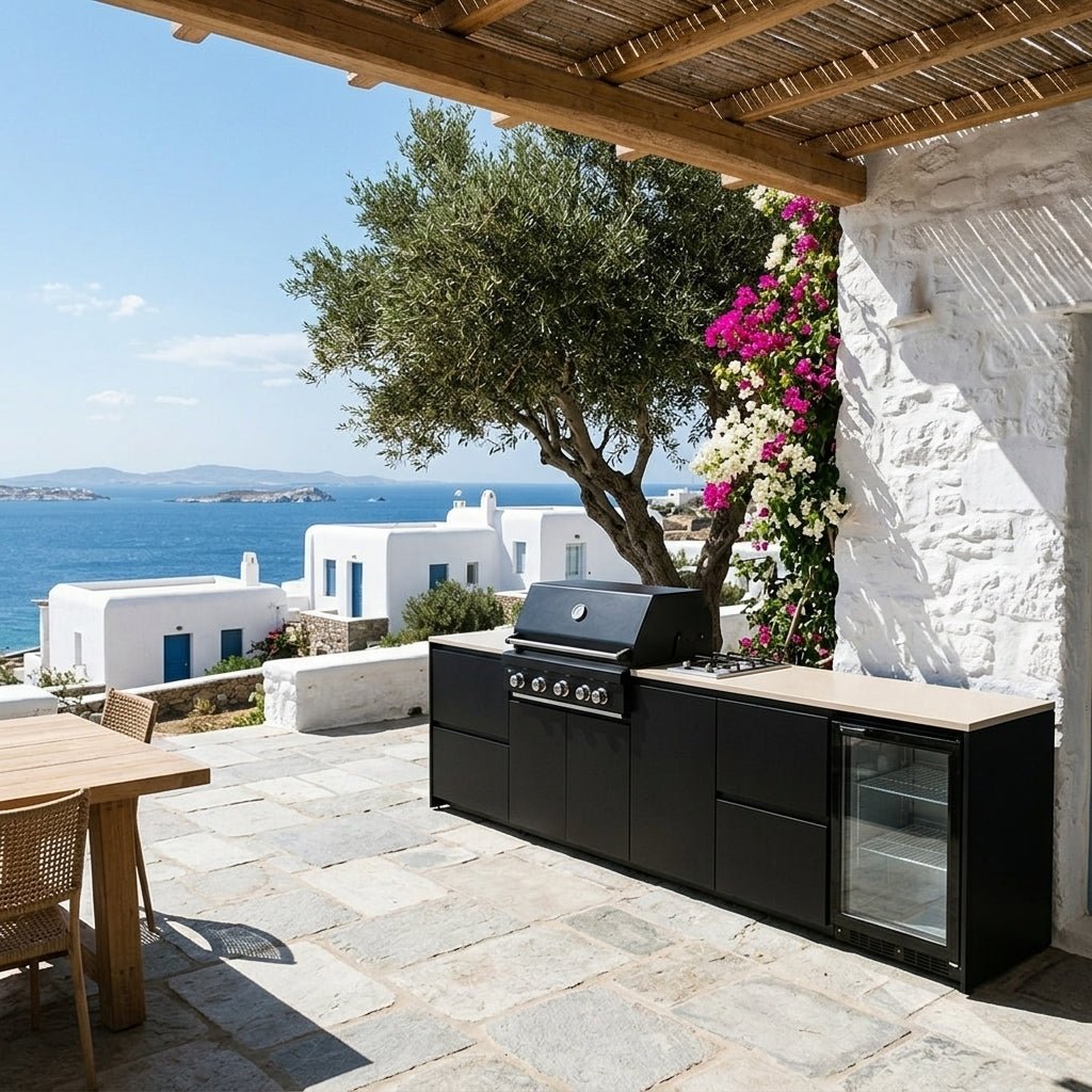Fontana Ignes Outdoor Kitchen – 5 Burner Grill, Hob, Fridge, and Storage in White Boulevard