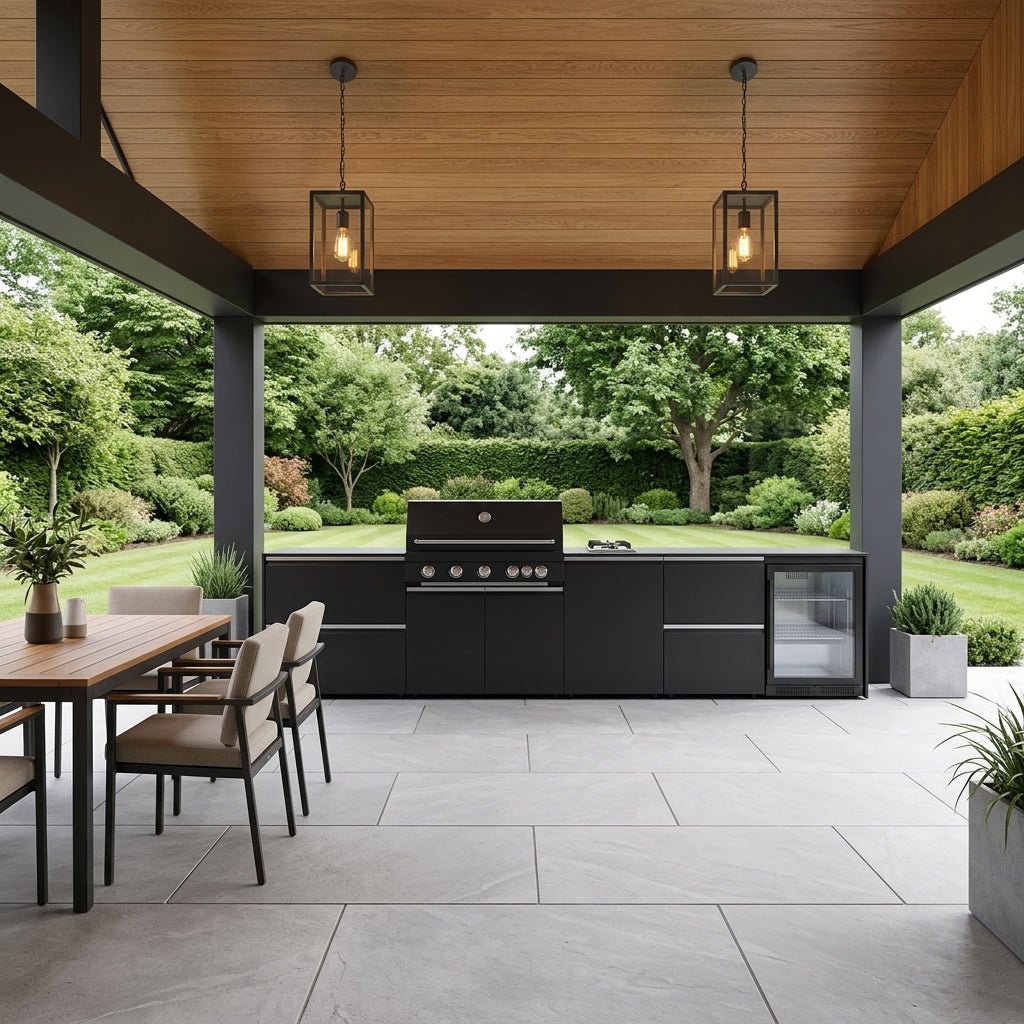 Fontana Ignes Outdoor Kitchen – 5 Burner Grill, Hob, Fridge, and Storage in White Boulevard