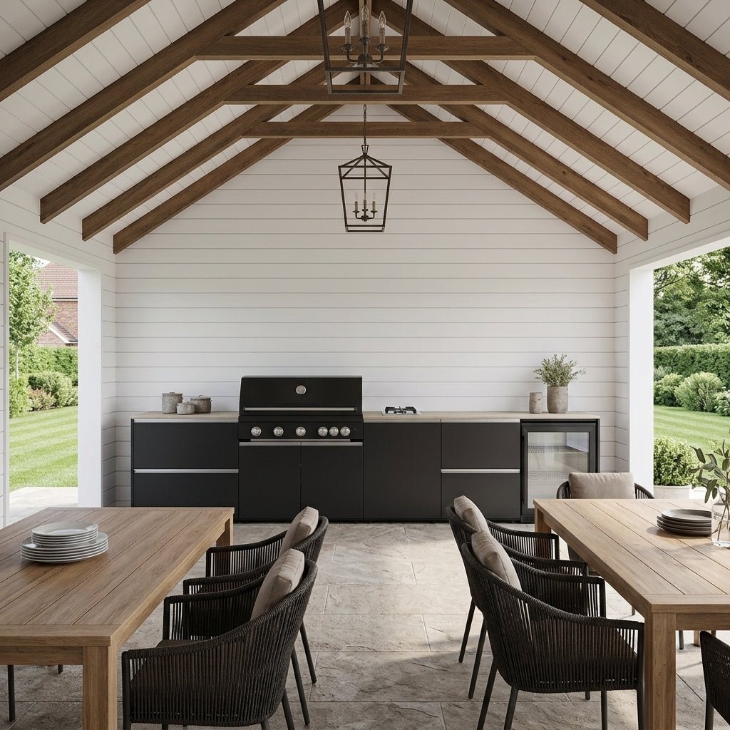 Fontana Ignes Outdoor Kitchen – 5 Burner Grill, Hob, Fridge, and Storage in White Boulevard