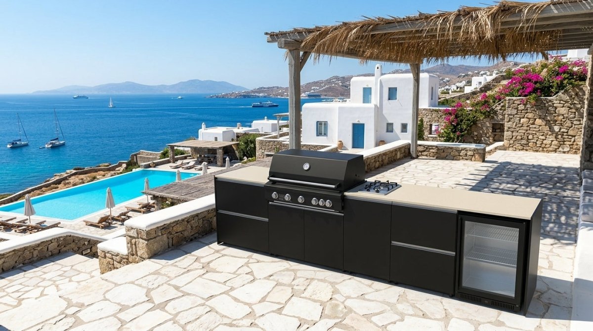 Fontana Ignes Outdoor Kitchen – 5 Burner Grill, Hob, Fridge, and Storage in White Boulevard
