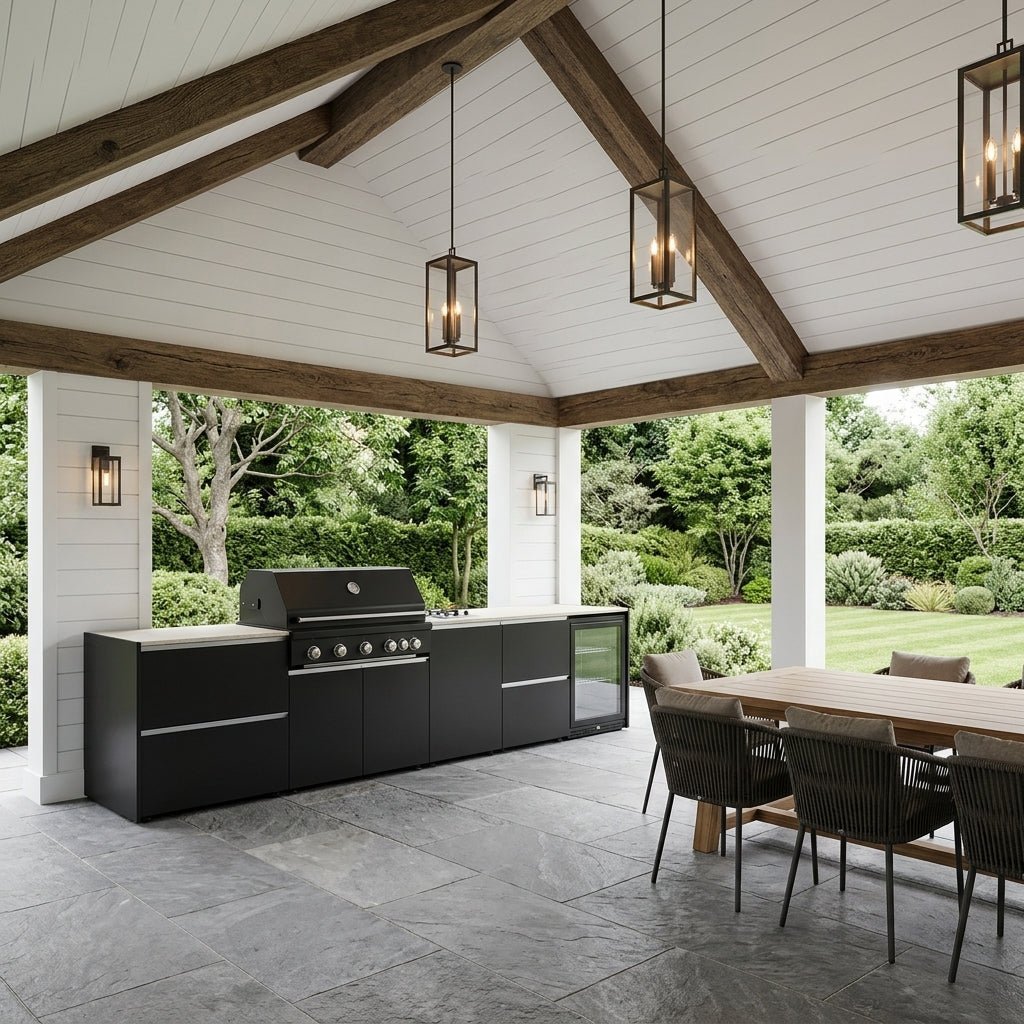 Fontana Ignes Outdoor Kitchen – 5 Burner Grill, Hob, Fridge, and Storage in White Boulevard