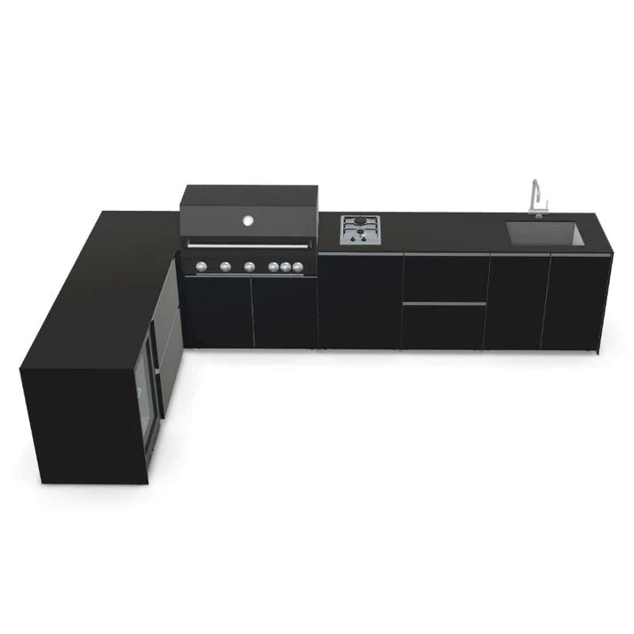 Fontana Ignes Outdoor Kitchen – 5 Burner Grill, Hob, Sink, Fridge, and Storage in Black