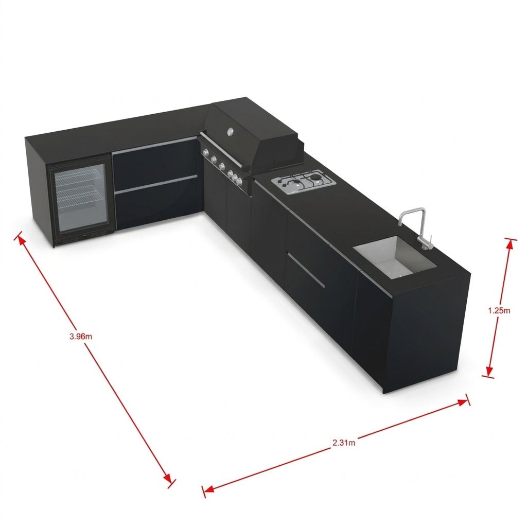 Fontana Ignes Outdoor Kitchen – 5 Burner Grill, Hob, Sink, Fridge, and Storage in Black