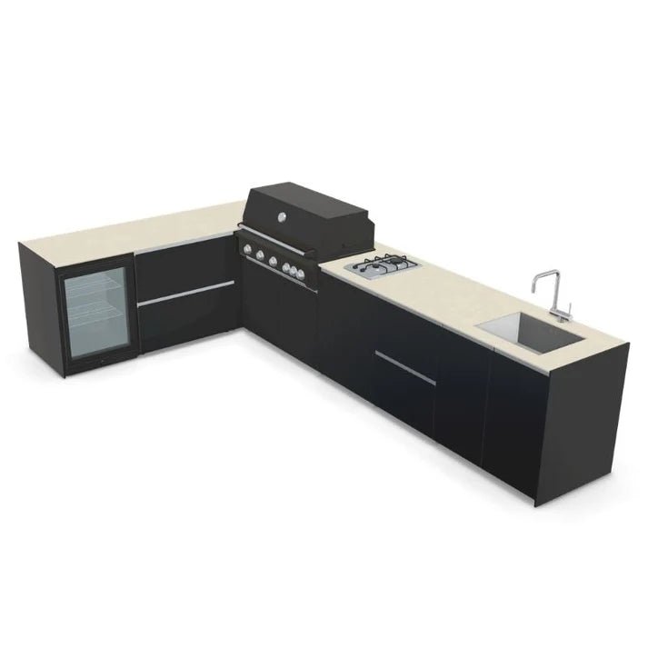 Fontana Ignes Outdoor Kitchen – 5 Burner Grill, Hob, Sink, Fridge, and Storage in Oyster Beige