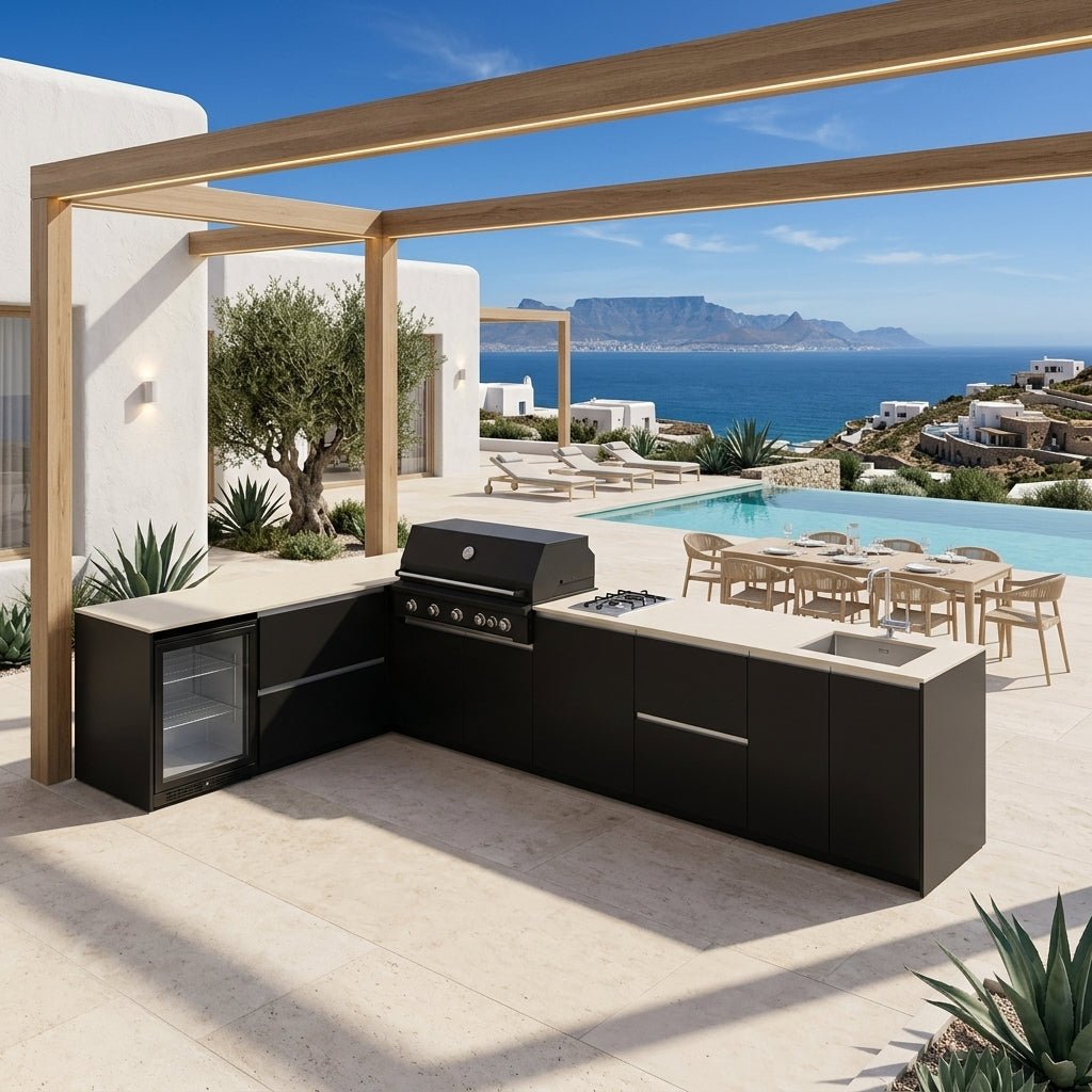 Fontana Ignes Outdoor Kitchen – 5 Burner Grill, Hob, Sink, Fridge, and Storage in White Boulevard