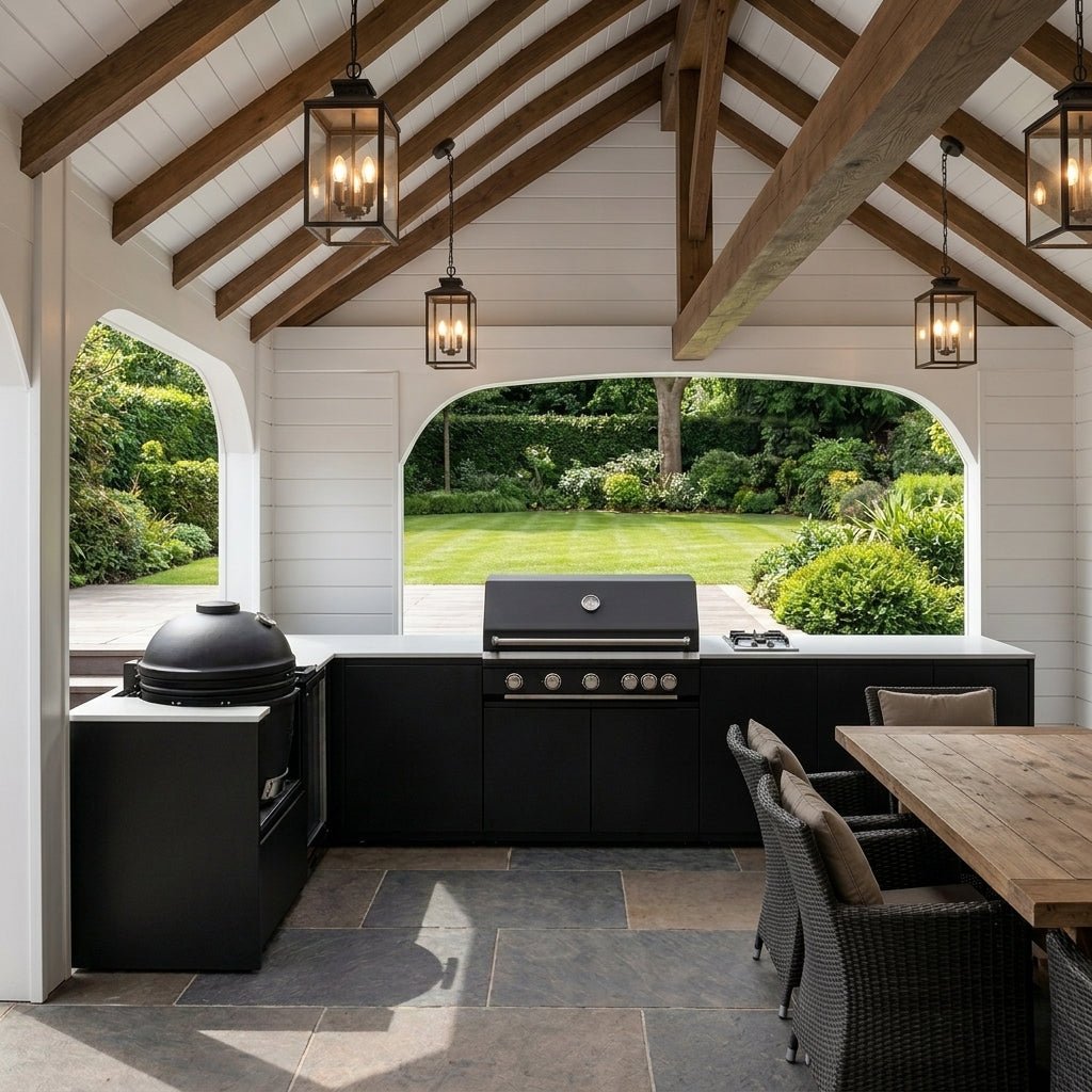 Fontana Ignes Outdoor Kitchen – 5 Burner Grill, Kamado, Hob, Fridge, and Storage in Noir Avenue
