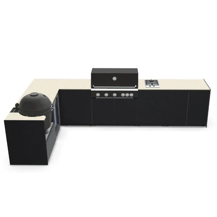 Fontana Ignes Outdoor Kitchen – 5 Burner Grill, Kamado, Hob, Fridge, and Storage in Oyster Beige