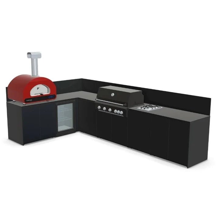 Fontana Ignes Outdoor Kitchen – 5 Burner Grill, Volta 70 Pizza Oven, Hob, Fridge, and Storage in Oyster Beige